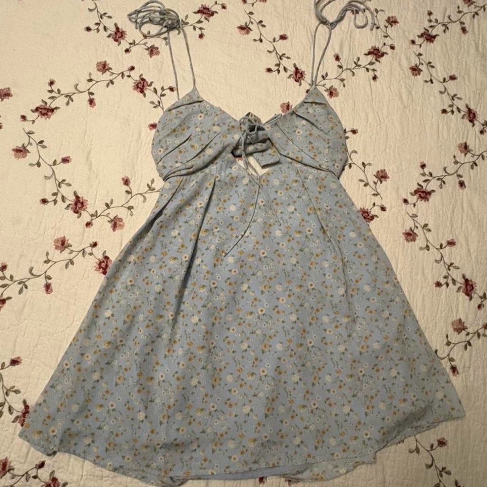 Forever 21 Light Blue Floral Tie-Front Sundress